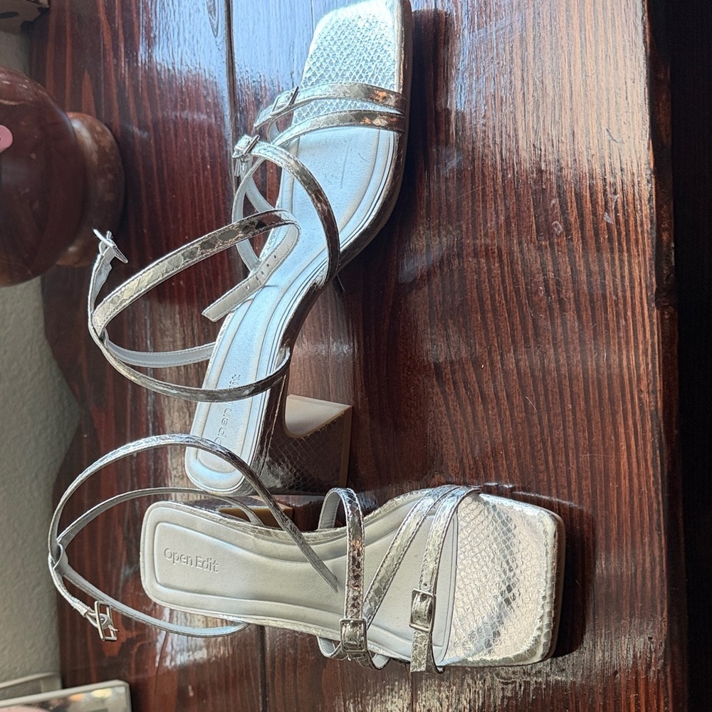 Open Edit Silver Strappy Sandals - Picture 2 of 4